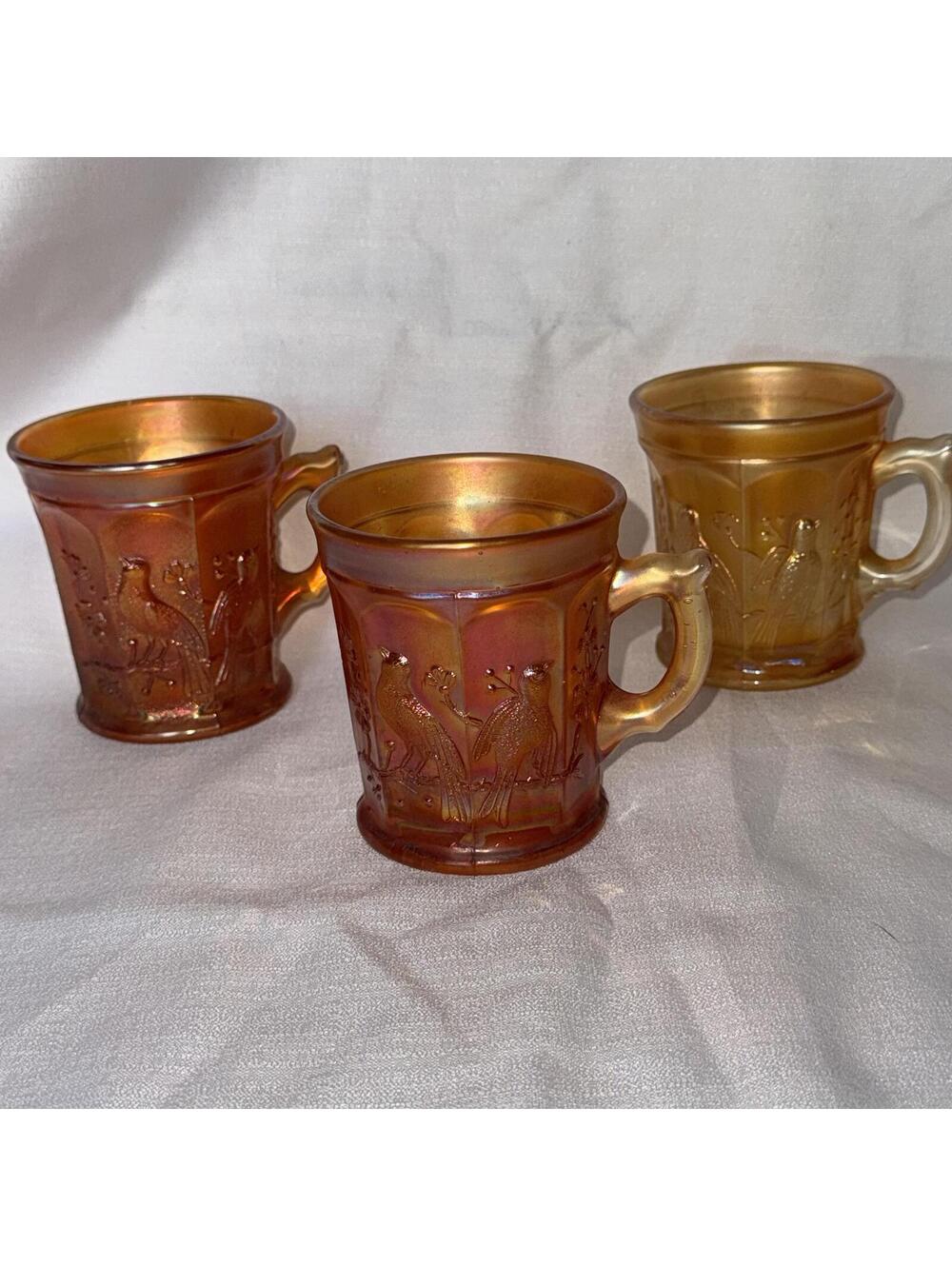 VTG Northwood Singing Birds Marigold Carnival Glass Mug Handled Cup Antique
